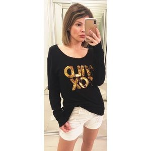 Wildfox Logo Gold Sequin Sweater in Black & Gold
